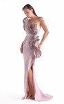 MNM Couture G2128 Satin Sequin Embroidered One-Shoulder Gown