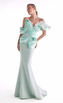 MNM Couture G2136 Satin Chiffon Off-Shoulder Draping Gown