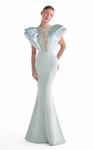 MNM Couture G2138 Satin Beaded Pearl Drapery Draping Gown