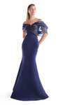 MNM Couture G2144 Satin Tulle Off-Shoulder Ruching Gown