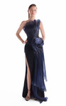 MNM Couture G2145 Satin Silk Strapless Ruching Slit Gown