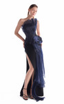 MNM Couture G2145 Satin Silk Strapless Ruching Slit Gown
