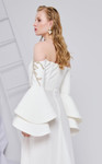 MNM Couture B1103 Crepe Bell Sleeve Strapless Pleating Gown