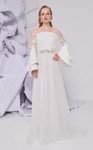 MNM Couture B1103 Crepe Bell Sleeve Strapless Pleating Gown