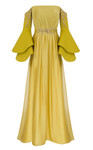MNM Couture B1103 Crepe Bell Sleeve Strapless Pleating Gown
