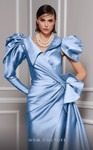 MNM Couture 2726 Taffeta Shirt Collar Puffed Sleeves Gown