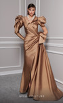 MNM Couture 2726 Taffeta Shirt Collar Puffed Sleeves Gown