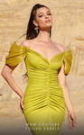MNM Couture 2774 Crepe V-Neck Short Sleeve Ruched Long Gown