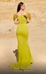 MNM Couture 2774 Crepe V-Neck Short Sleeve Ruched Long Gown