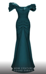 MNM Couture 2774 Crepe V-Neck Short Sleeve Ruched Long Gown