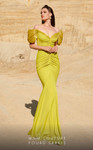 MNM Couture 2774 Crepe V-Neck Short Sleeve Ruched Long Gown