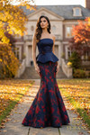 Terani Couture 262E7075 S Velvet Jacquard Strapless Gown