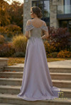 Terani Couture 262M7286 Satin Cold-Shoulder Overskirt Gown