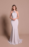 Tarik Ediz 66495 Crepe Stretch Satin Beaded Halter Neck Gown