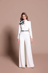 Tarik Ediz 66609 Crepe Long-Sleeve High-Neck Cutout Gown
