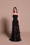 Tarik Ediz 66656 Crepe Satin Straight Neck Strapless Gown