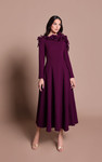 Tarik Ediz 66668 Crepe Round Neck Long Sleeve Midi Dress