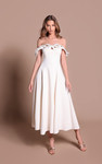 Tarik Ediz 66669 Crepe Satin Silk Off-Shoulder Midi Dress