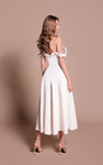 Tarik Ediz 66669 Crepe Satin Silk Off-Shoulder Midi Dress