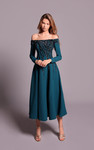 Tarik Ediz 66706 Crepe Off-shoulder Long Sleeve Midi Dress