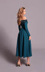 Tarik Ediz 66706 Crepe Off-shoulder Long Sleeve Midi Dress