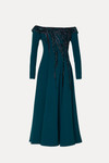 Tarik Ediz 66706 Crepe Off-shoulder Long Sleeve Midi Dress