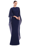 Alexander by Daymor 3308F26 Crepe Round Neck Drape Cape Gown
