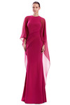 Alexander by Daymor 3308F26 Crepe Round Neck Drape Cape Gown