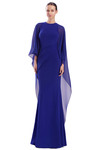 Alexander by Daymor 3308F26 Crepe Round Neck Drape Cape Gown