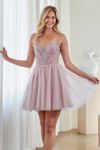 Amelia Couture JQ1103S Beaded V-neck Strapless Mini Dress