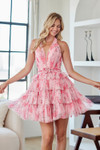 Amelia Couture 9094S Floral Print Halter V-Neck Mini Dress