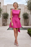 Nox Anabel Y7001 Satin Boat Neckline Bow Accent Mini Dress