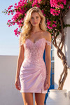 Nox Anabel D7013 Satin Floral Lace Off Shoulder Mini Dress