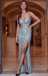 Jovani 51590 Beaded Fringe Cutout Plunging V-Neck Prom Gown
