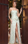 Jovani 52657 Floral Print Straight Neck Strapless Long Dress