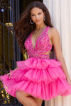 Jovani 46499 Sheer Tulle Glitter Beaded Ruffle Mini Dress