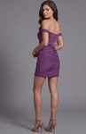 Jovani 45291 Satin Sequin Off-Shoulder Sleeve Mini Dress