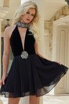 Jovani 45368 Plunging V-neck Beaded Rose Waist Mini Dress