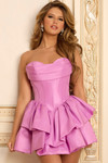 Jovani 45748 Taffeta Tiered Skirt Strapless Mini Dress