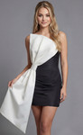 Jovani 45938 Satin Asymmetrical Bow Strapless Mini Dress