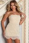 Jovani 46220 Pearl Beaded Scallop Hem Strapless Mini Dress