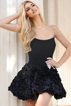 Jovani 46486 Textured Rosette Skirt Strapless Mini Dress