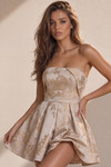 Jovani 46549 Jacquard Floral Pattern Strapless Mini Dress