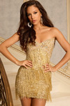 Jovani 46998 Sequins Beaded Mesh Fringe Strapless Mini Dress