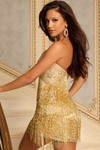 Jovani 46998 Sequins Beaded Mesh Fringe Strapless Mini Dress