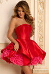 Jovani 47419 Satin 3D Floral Underlay Strapless Mini Dress