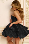 Jovani 47419 Satin 3D Floral Underlay Strapless Mini Dress