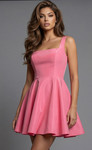 Jovani 47497 Satin Square Neck Straps Back Bow Mini Dress