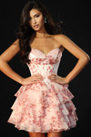Jovani 48771 Floral Print Ruffle Skirt Strapless Mini Dress