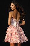 Jovani 48771 Floral Print Ruffle Skirt Strapless Mini Dress